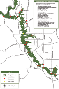 Map of road closures within Laguna de Santa Rosa watershed on December 31, 2005