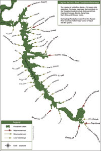 Laguna de Santa Rosa floodplain waterways. Click to see enlarged map.