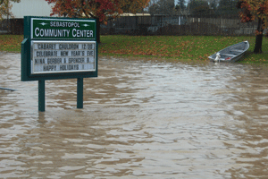 Sebastopol's Community Center and all of Morris Street were under water
