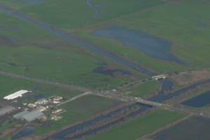 Bellevue-Wilfred flood control channel, at top left, joins the Laguna de Santa Rosa near Rohnert Park Expressway and Stony Point Road, shown here on January 6, 2006